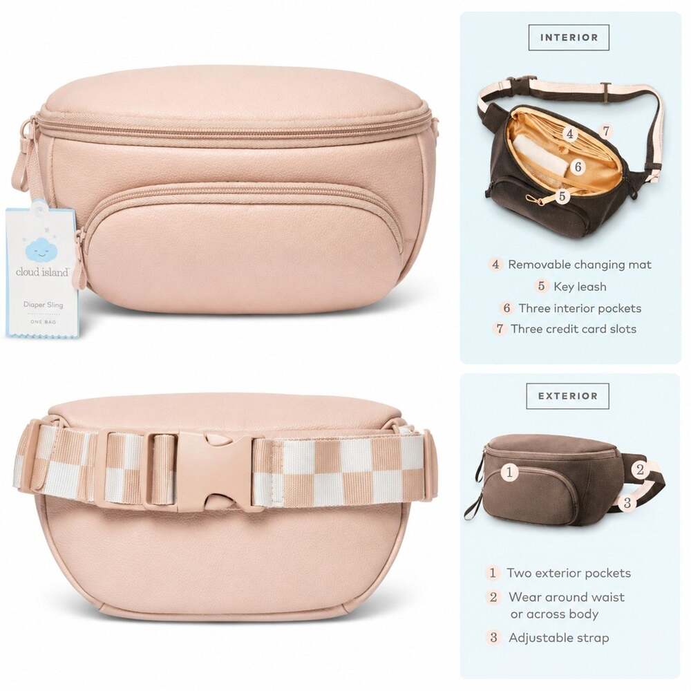 Cloud Island Baby Diaper Sling Bag TAN Solid Adjustable Strap Zipper
